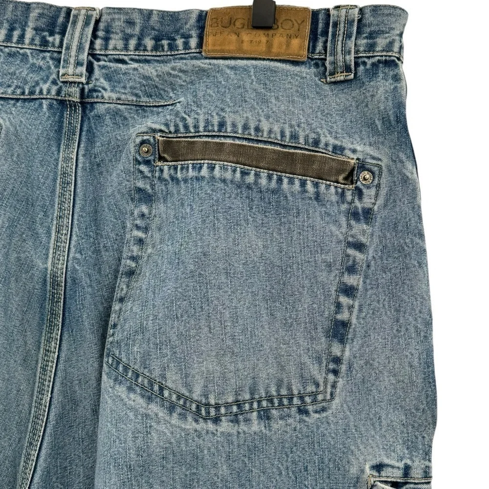 Vintage Bugle Boy Jeans Baggy Loose Fit Distressed Patched Blue Black Denim | 34